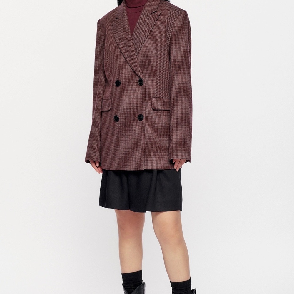 KOTN Burgundy Nuba Wool Blazer with Wide Lapels and Structured Shoulders